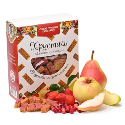 Хрустики яблочные из пастилы "Фруктово-ягодное ассорти" (без сахара) 250г  (12шт/кор) коробка