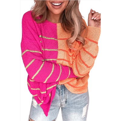 Multicolour Striped Color Block Loose Fit Knit Sweater