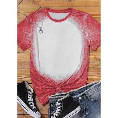 Red Tie-dyed Round Neck Short Sleeve T-shirt