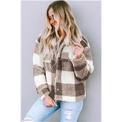 Khaki Plaid Sherpa Buttoned Flap Pocket Shacket