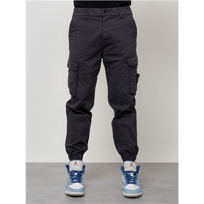 Джинсы карго мужские с накладными карманами темно-серого цвета 2426TC