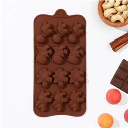 Форма для шоколада Доляна «Дино», силикон, 21×11×2 см, 12 ячеек (4×2,5×2 см), цвет коричневый