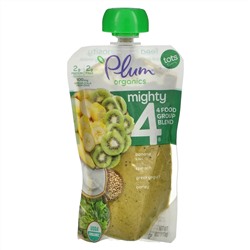 Plum Organics, Mighty 4, 4 Food Group Blend, смесь для малышей, банан, киви, шпинат, греческий йогурт, ячмень, 113 г (4 унции)