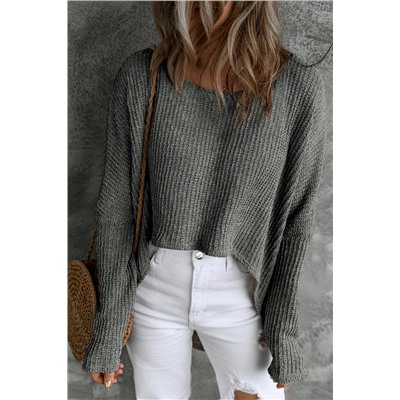 Carbon Grey Slouchy Dolman Sleeve High Low Sweater