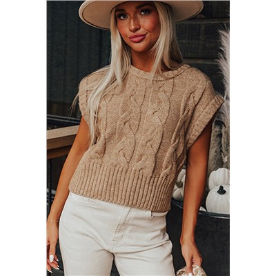 Light French Beige Cap Sleeve Cable Knit Sweater