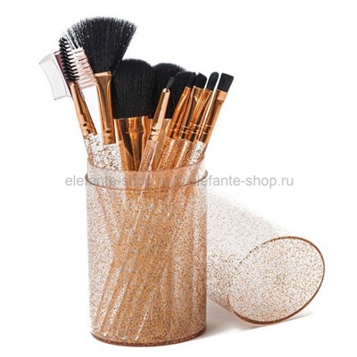 Кисти для макияжа в стакане-тубусе Brush Set Red Gold, 12 штук