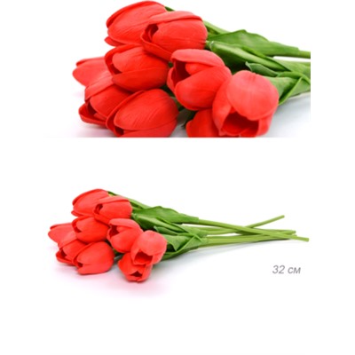 Цветок искусственный Тюльпан красный 33 см / J125-5 /уп 150/1500/ латэкс