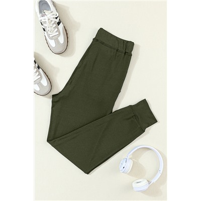 Moss Green Drawstring Waist Pocketed Joggers