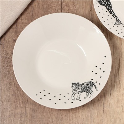 Глубокая тарелка керамическая «Животные», 20.5 см, 550 мл, цвет белый