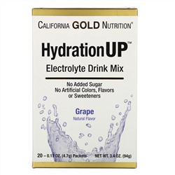 California Gold Nutrition, HydrationUP, смесь для приготовления электролитического напитка, виноград, 20 пакетиков, 4,7 г (0,17 унции) в каждом