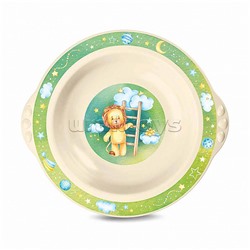 Тарелка детская глубокая с зеленым декором (бежевый)