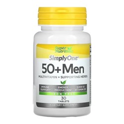 Super Nutrition, SimplyOne, мультивитамины и полезные травы для мужчин старше 50 лет, без железа, 30 таблеток