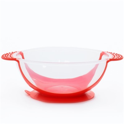 Набор для кормления: миска на присоске 340 мл., с крышкой, термоложка, цвет красно-бежевый