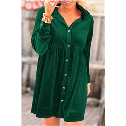Зеленое платье-рубашка из вельвета