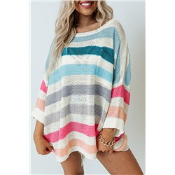 Multicolor Striped Knit Top with Chest Pocket