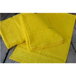 Набор махровых полотенец жаккард "Подарочный"-желтый 3 шт (40*70 см, 50*90 см,70*130 см) в индив. упак. хлопок 100%