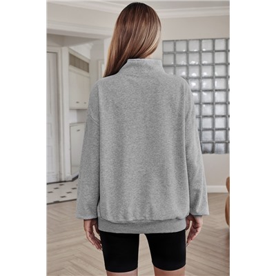 Gray Zipped Funnel Neck Kangaroo Pocket Sweatshirt