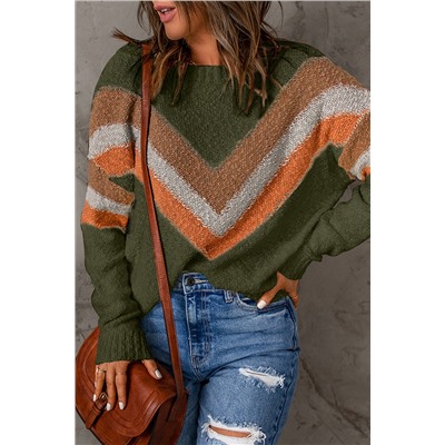 Multicolor Chevron Striped Drop Shoulder Sweater