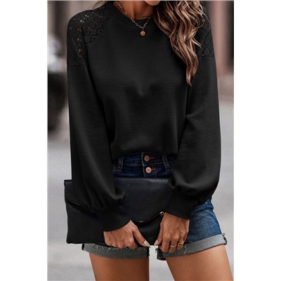 Black Lace Long Sleeve Textured Pullover