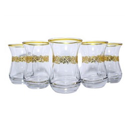 Набор стаканов 6шт 140мл для чая (Армуд) с золотой каймой Золотая вязь 62511-941