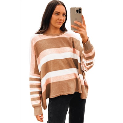 Multicolour Striped Knit Drop Shoulder Loose Sweater