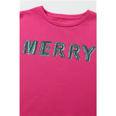 Strawberry Pink MERRY Christmas Tree Sequin Patchwork Sweatshirt
