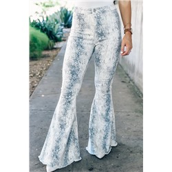 White Western Fashion High Waist Snakeskin Print Flare Pants