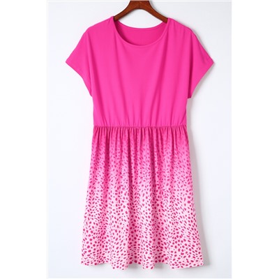 Розовое леопардовое повседневное платье с коротким рукавом