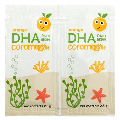 Coromega, DHA Algal Oil, Orange, 14 Single Serve Packets, 2.5 g Each