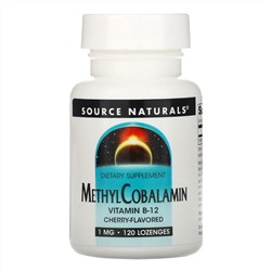 Source Naturals, витамин B12 в виде метилкобаламина, со вкусом вишни, 1 мг, 120 леденцов