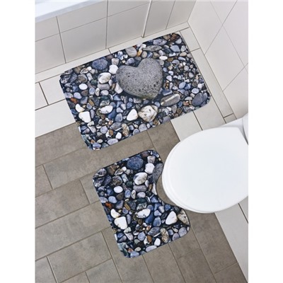 Набор ковриков для ванной и туалета Доляна «Галька», 2 шт, 40×50, 50×80 см