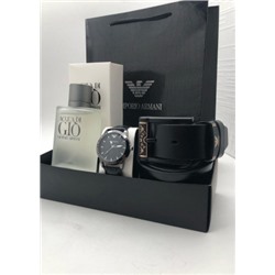 Подарочный набор для мужчины ремень, часы, духи + коробка #21247478