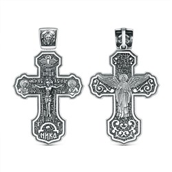 Крест православный из чернёного серебра - Ангел хранитель 4,4 см ПК-025-2ч
