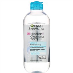 Garnier, SkinActive, мицеллярная очищающая вода, средство для снятия макияжа (в том числе водостойкой туши) «все в 1», для всех типов кожи, 400 мл