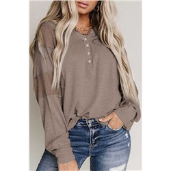 Chestnut Waffle Patchwork Dolman Sleeve Henley Top