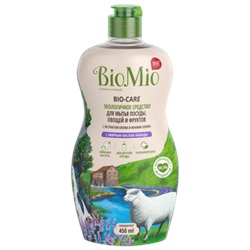BioMio средство д/мытья посуды/овощ/фрукт с экстр хлопка/ион серебра с эфир масл лаванды 450мл