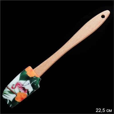 Лопатка кулинарная силиконовая 23 см с деревянной ручкой/ S-671 /уп 400/