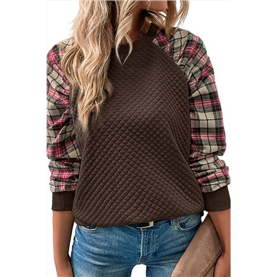 Brown Plaid Raglan Sleeve Sweatshirt