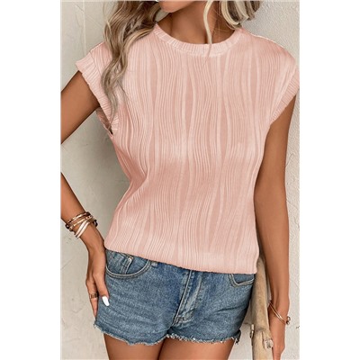 Pink Wavy Texture Cap Sleeve Top