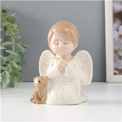 Сувенир керамика "Девочка-ангел с котёнком молится" 8х6х11,5 см