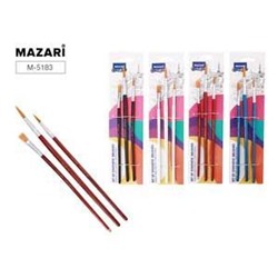 Набор кистей 3 шт: нейлон (№1 плоская, №3, №5 круглые) деревянная ручка, цветная M-5183 Mazari