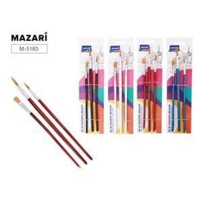 Набор кистей 3 шт: нейлон (№1 плоская, №3, №5 круглые) деревянная ручка, цветная M-5183 Mazari