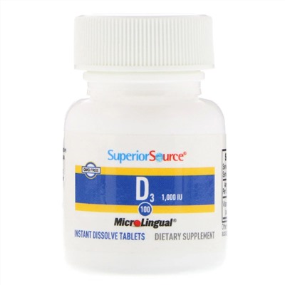 Superior Source, витамин D3 повышенной силы действия, 25 мкг (1000 МЕ), 100 быстрорастворимых таблеток MicroLingual