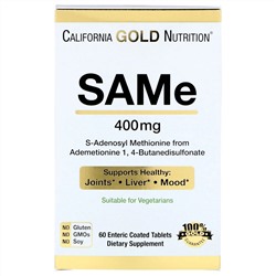 California Gold Nutrition, SAM-e, предпочтительная форма бутандисульфоната, 400 мг, 60 таблеток, покрытых кишечнорастворимой оболочкой