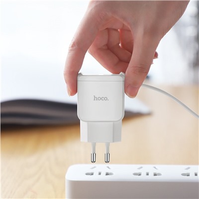 Адаптер Сетевой с кабелем Hoco C59A Mega Joy 2USB 2,4A/10W (USB/Type-C) (white)