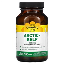 Country Life, Arctic-Kelp, арктические бурые водоросли, 225 мкг, 300 таблеток