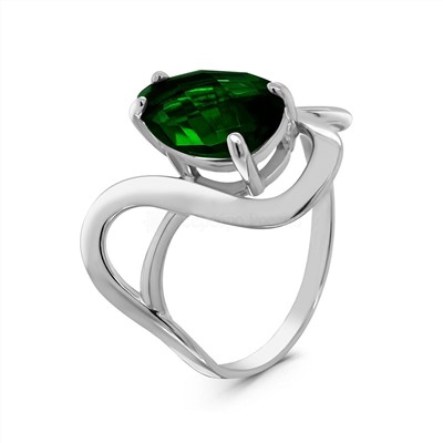 Кольцо из серебра с пл.зелёным кварцем родированное 925 пробы 10-005рк133