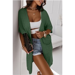 Green Dolman Half Sleeve Pocketed Long Cardigan