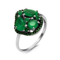 Кольцо из серебра зеленый агат, наноизумруд, Аксель