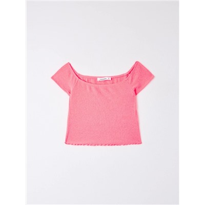 Укороченная футболка с открытыми плечами розовый